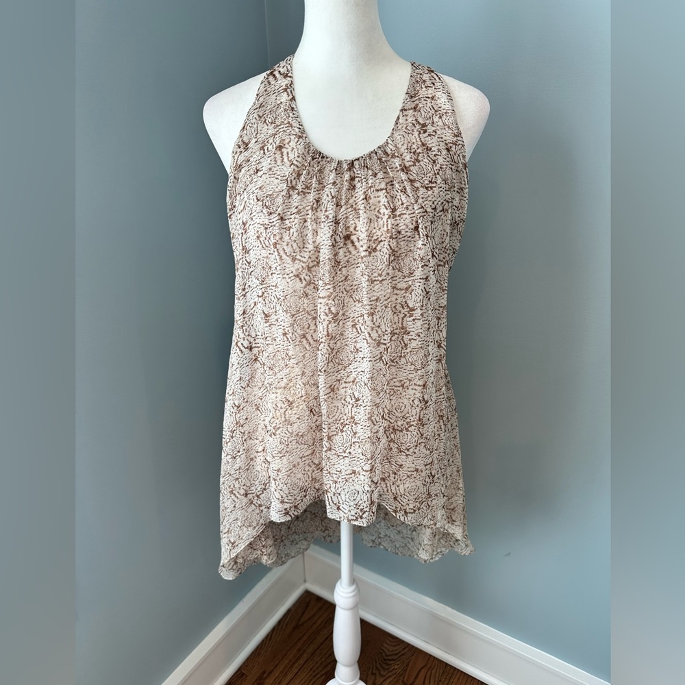 SILK Ruffled Back Beige Printed Halter TOP